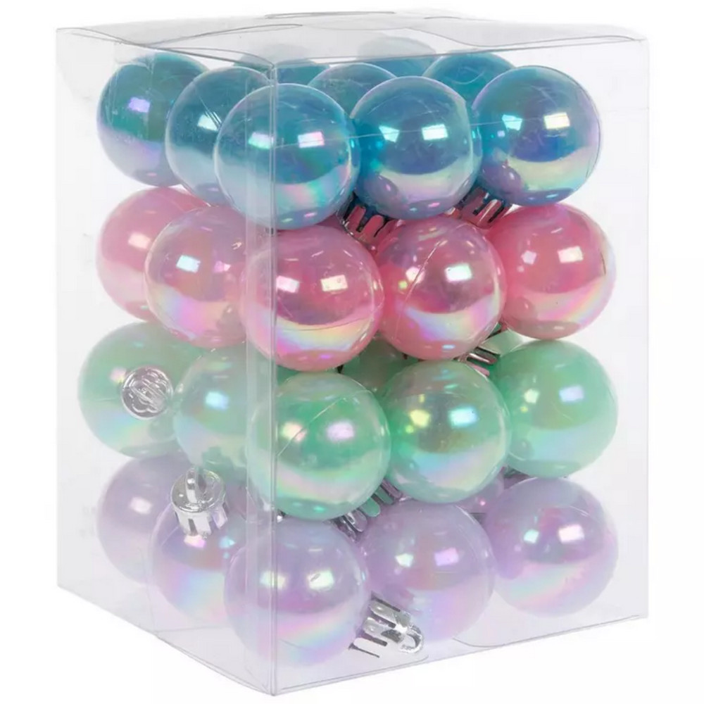 HL Christmas Supply - Iridescent Pastel Ball Mini Tree Ornaments 36pc