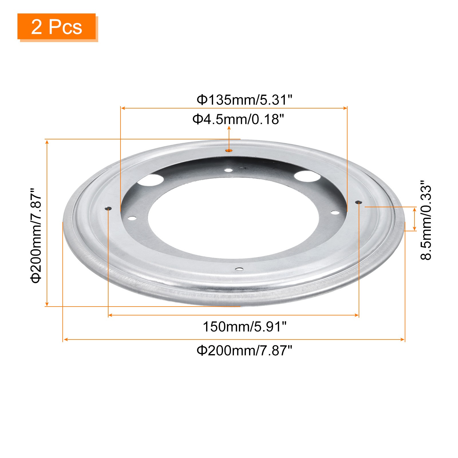 Lazy Susan Hardware, 2Pcs 8 Inch Iron Round Ball Bearing Rotating Plate (Silver)