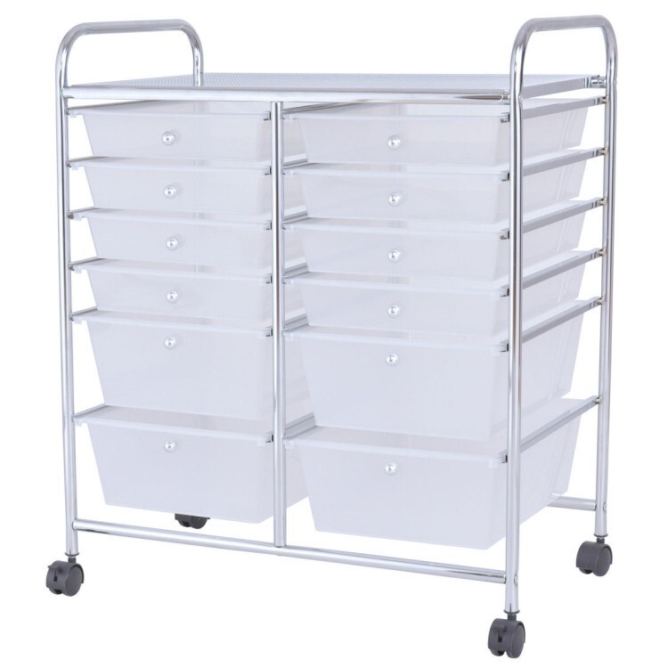 12-Drawer Utility Storage Rolling Cart w/Removable Drawers and Lockable Wheels