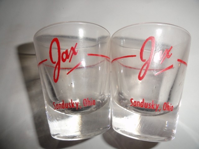 SANDUSKY OHIO JAX BAR SHOT GLASSES 2PC NOS