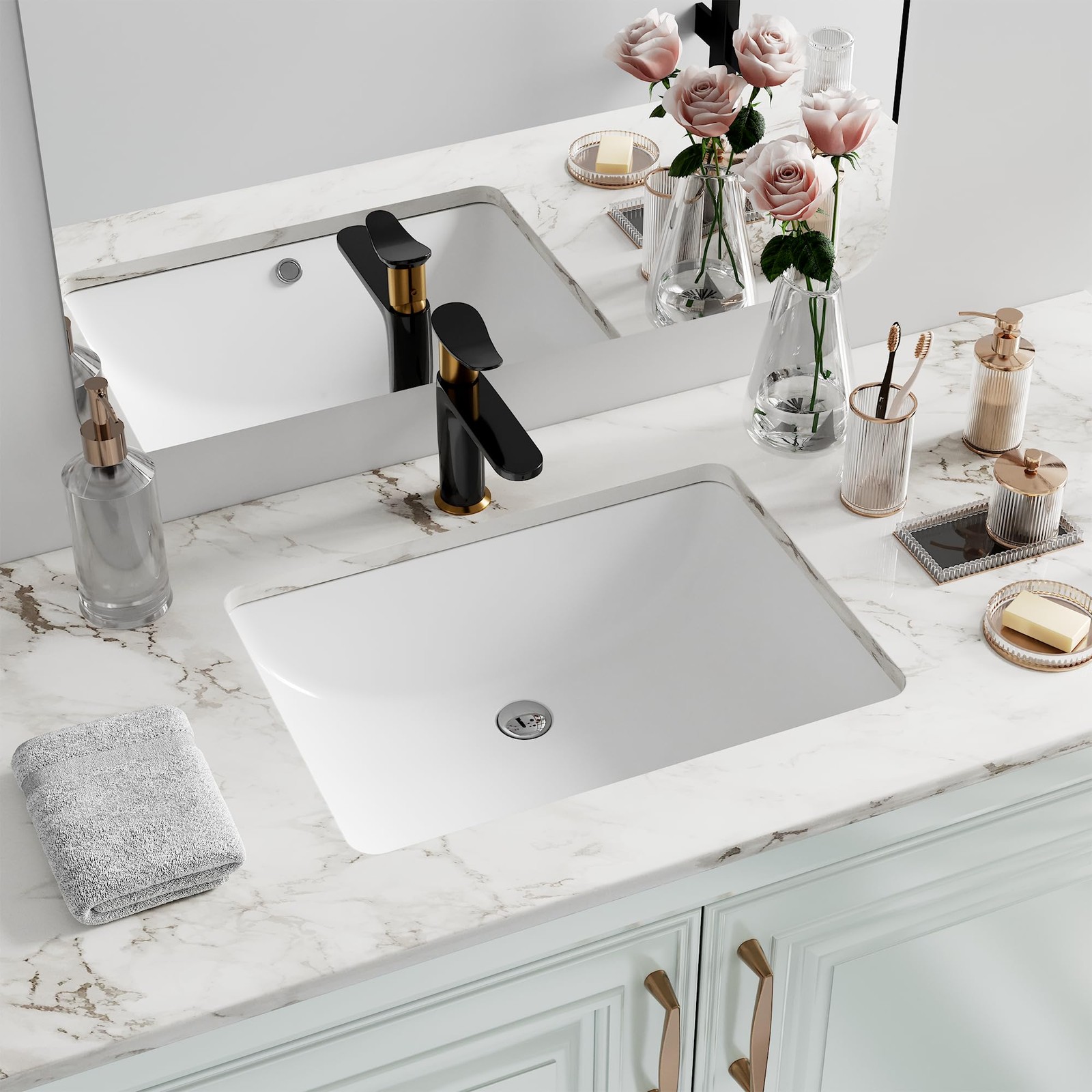Hugsleek 18x13 Undermount Bathroom Sink White Ceramic Rectangle Basin