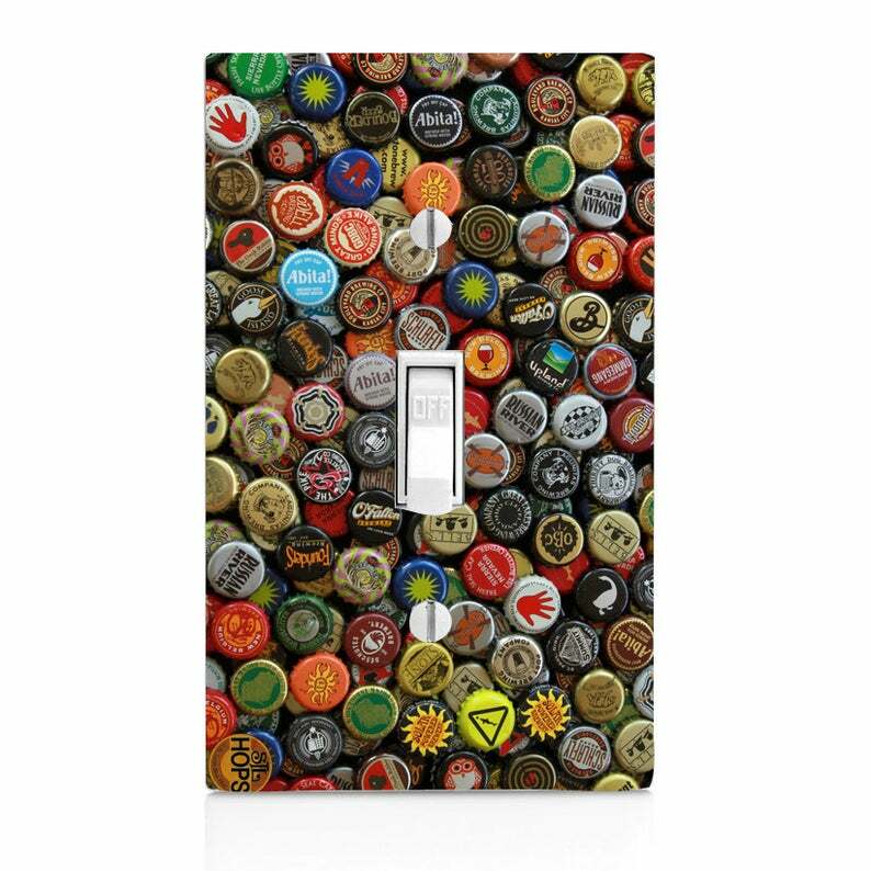 Beer Caps Light Switch Cover, Nightlight, Knob,Outlet, Bedroom, Man Cave