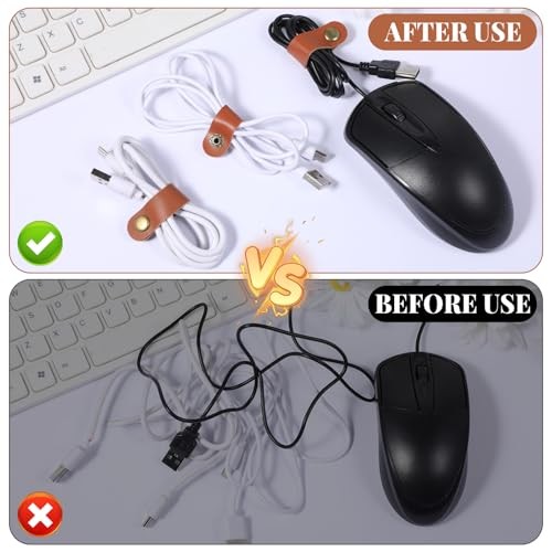JJUNW 20Pcs Leather Cable Strap, USB Headphone Strap, Leather Cord 7cm