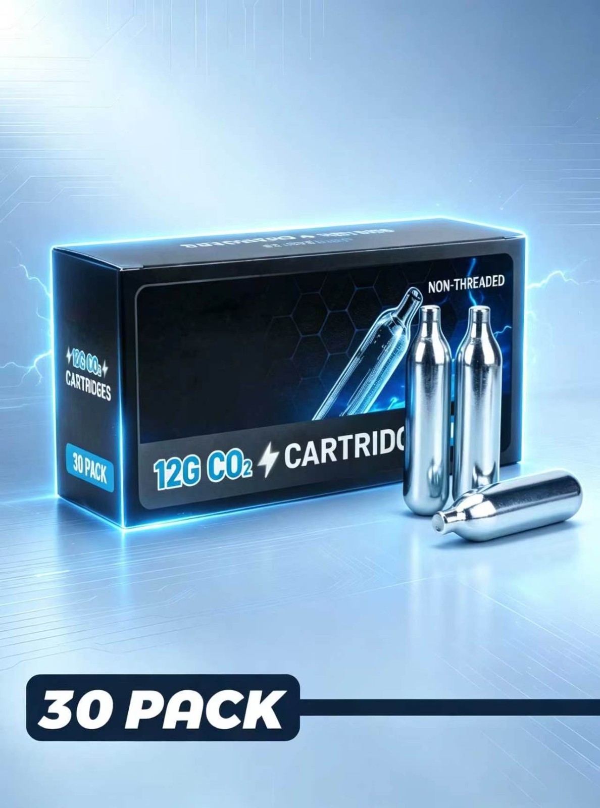 30 Pack 12g High-purity  CO2 Cartridges for Air Pistols, BB Guns & Air Rifles