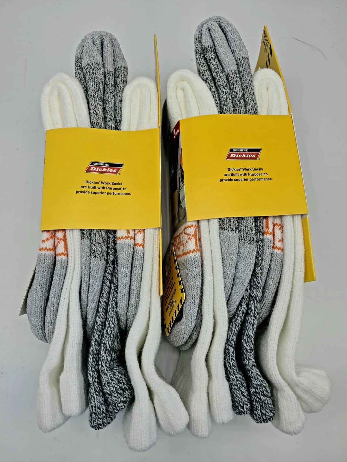 Dickies Nano Glide Steel Toe Crew Performance Work Socks White/Grey 6-Pr Sz 6-12