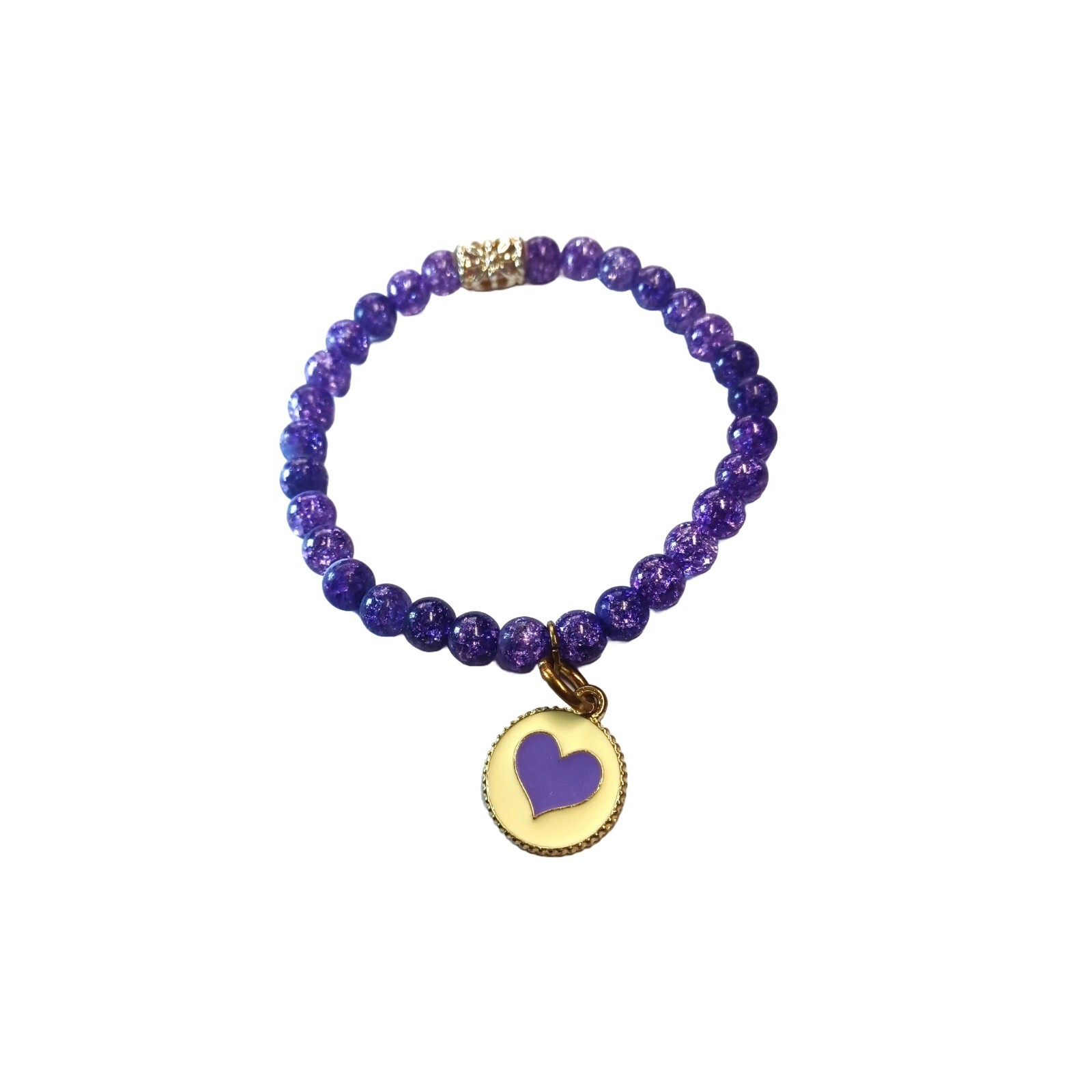 Elegant Chic Purple Crackle Beaded Bracelet With Heart Charm