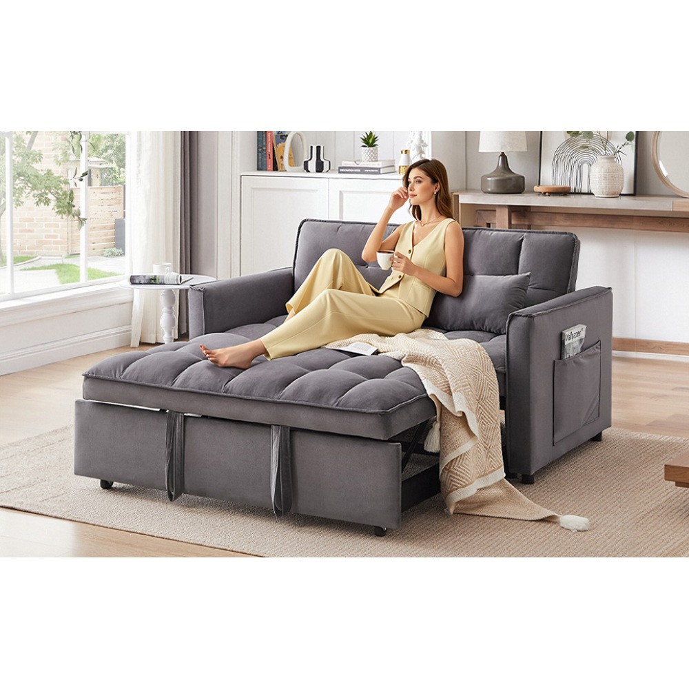 3-in-1 Convertible Sofa Bed with Adjustable Back, Storage, Greige