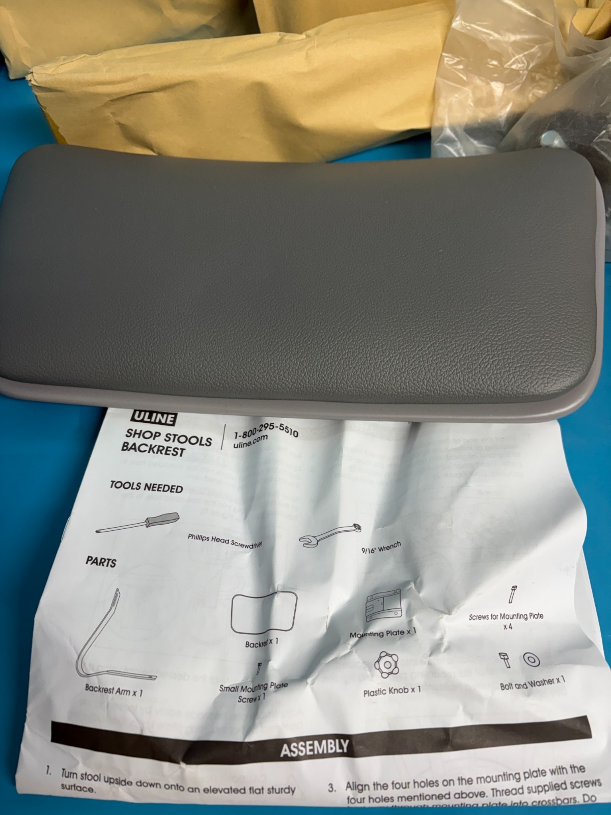 Uline Shop Stool Padded Backrest H-3710 Grey Backrest Part Only