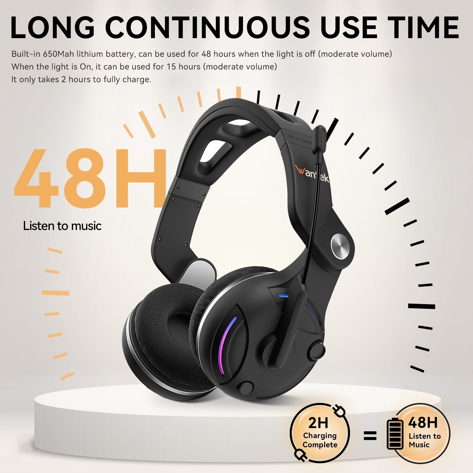 Bluetooth Headset with Microphone Foldable Noise Cancelling Wireless Headphone