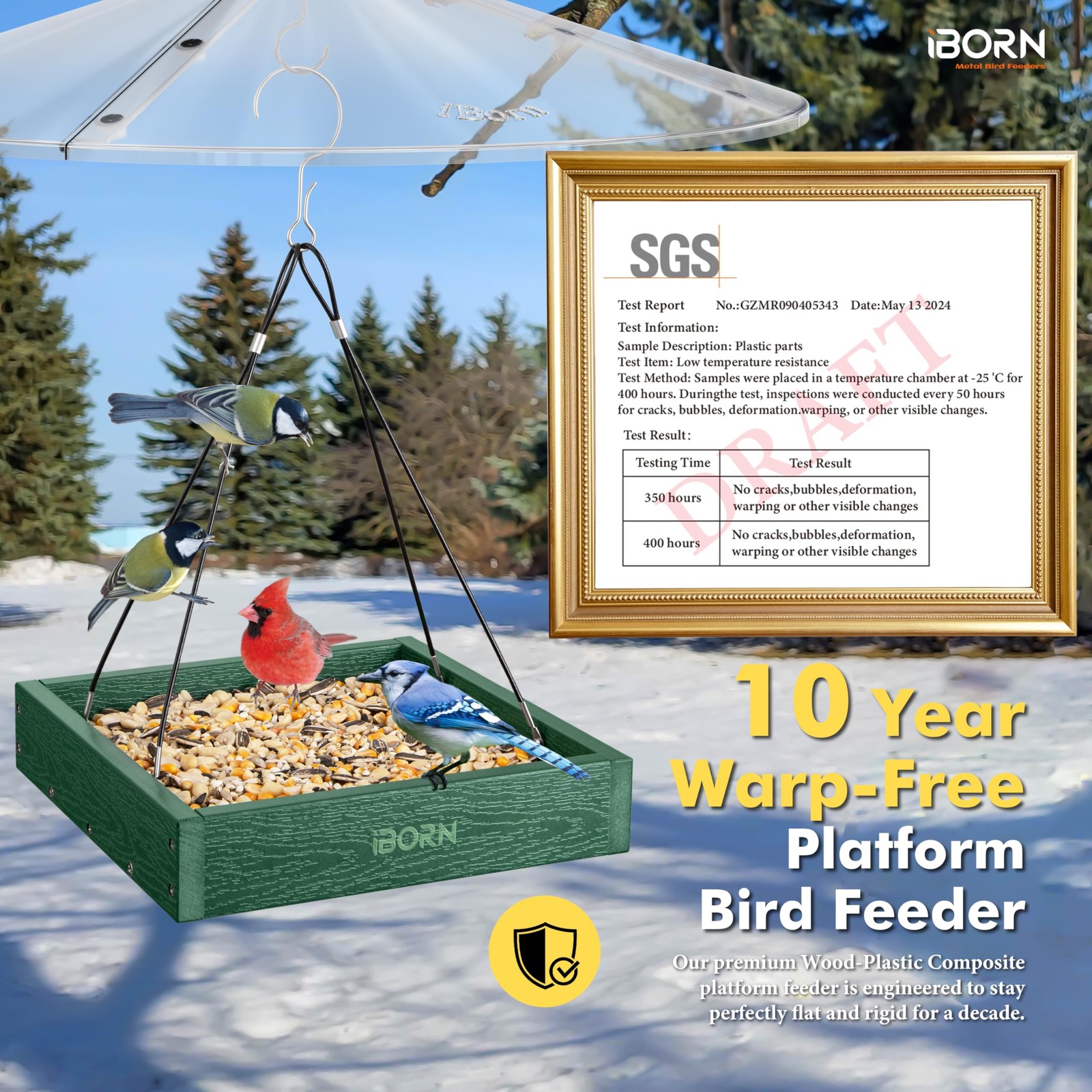 iBorn Platform Bird Feeder Tray Feeders for Green,Replaceable Mesh
