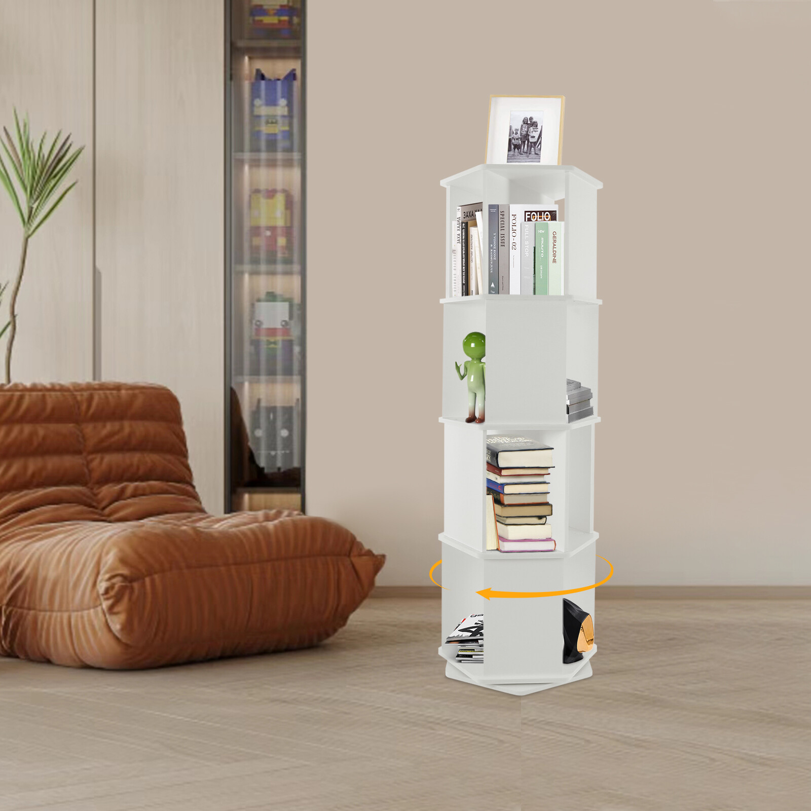 4-Tier Rotating Bookshelf 360�� Display Floor Standing Revolving Bookshelf