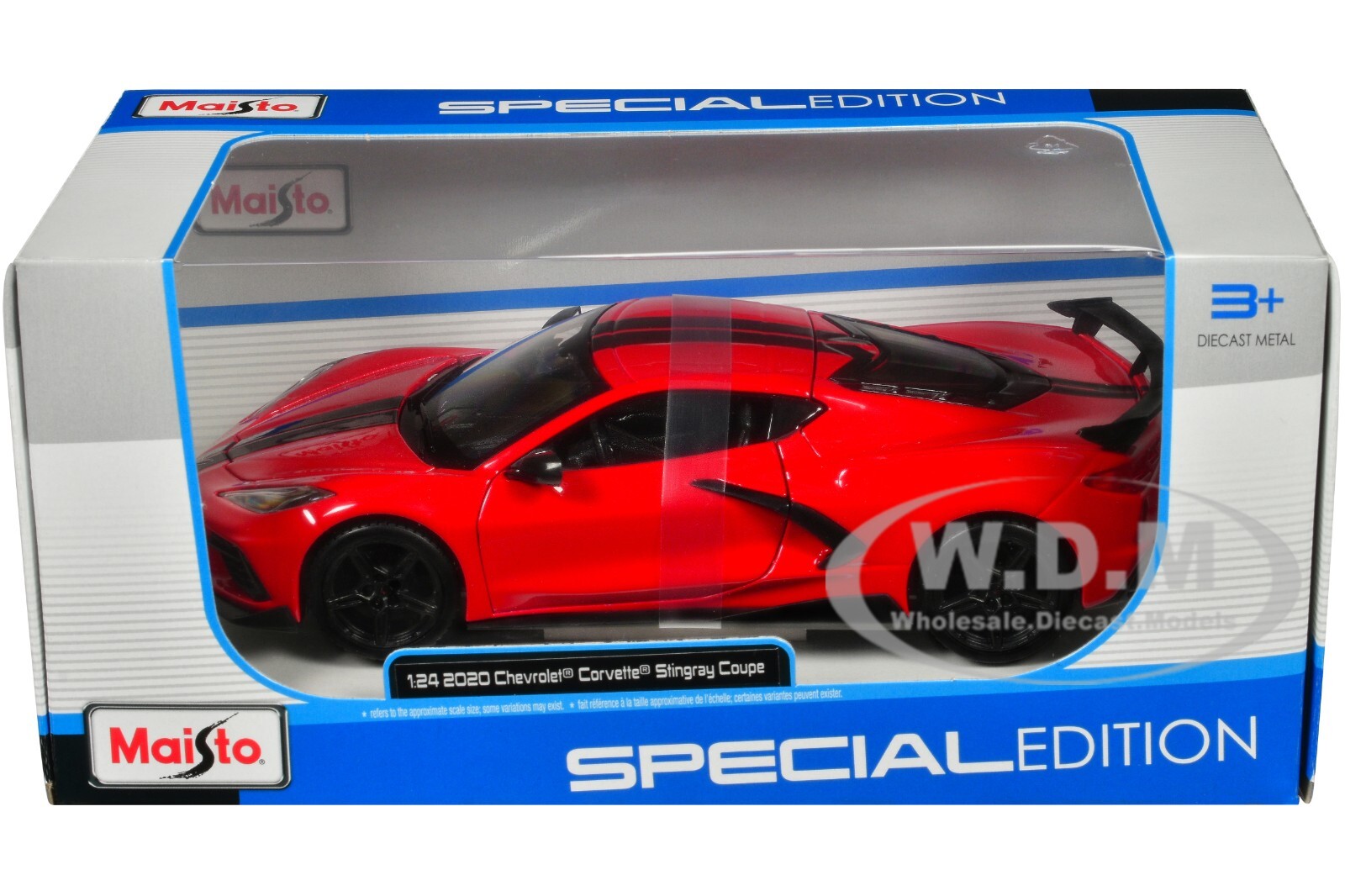 2020 CHEVROLET CORVETTE STINGRAY COUPE RED W/STRIPES 1/24 DIECAST MAISTO 31534