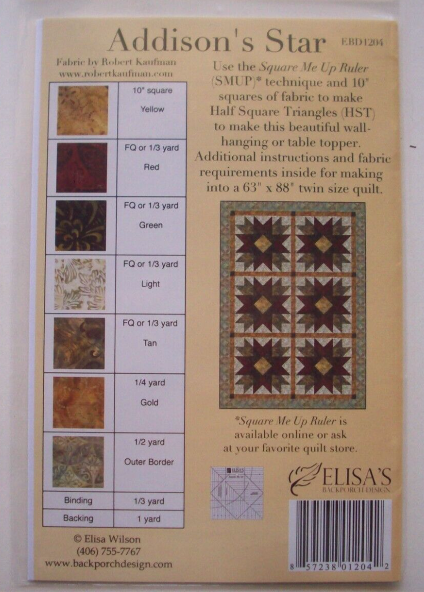 Addison's Star quilt pattern uncut *A3