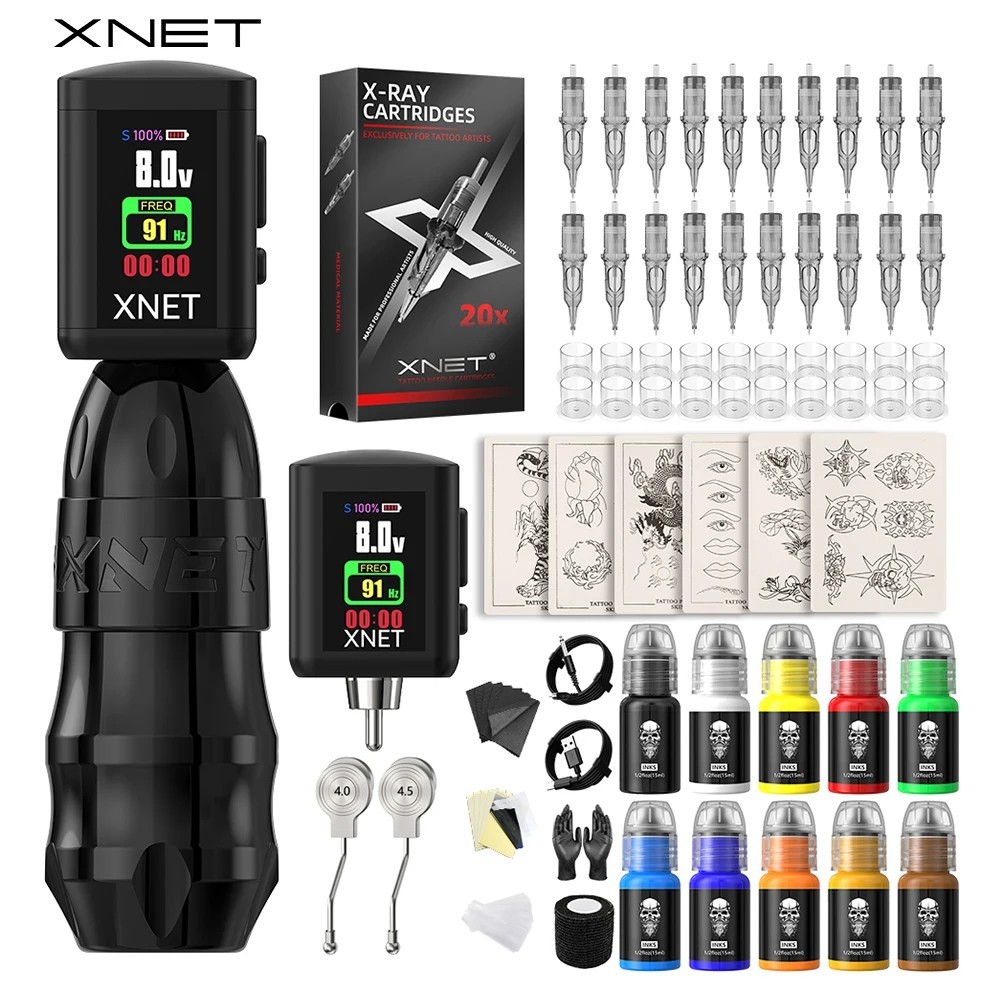 XNET Sita Wireless Tattoo Machine Full Kit Brushless Motor OLED Display 2000mAh