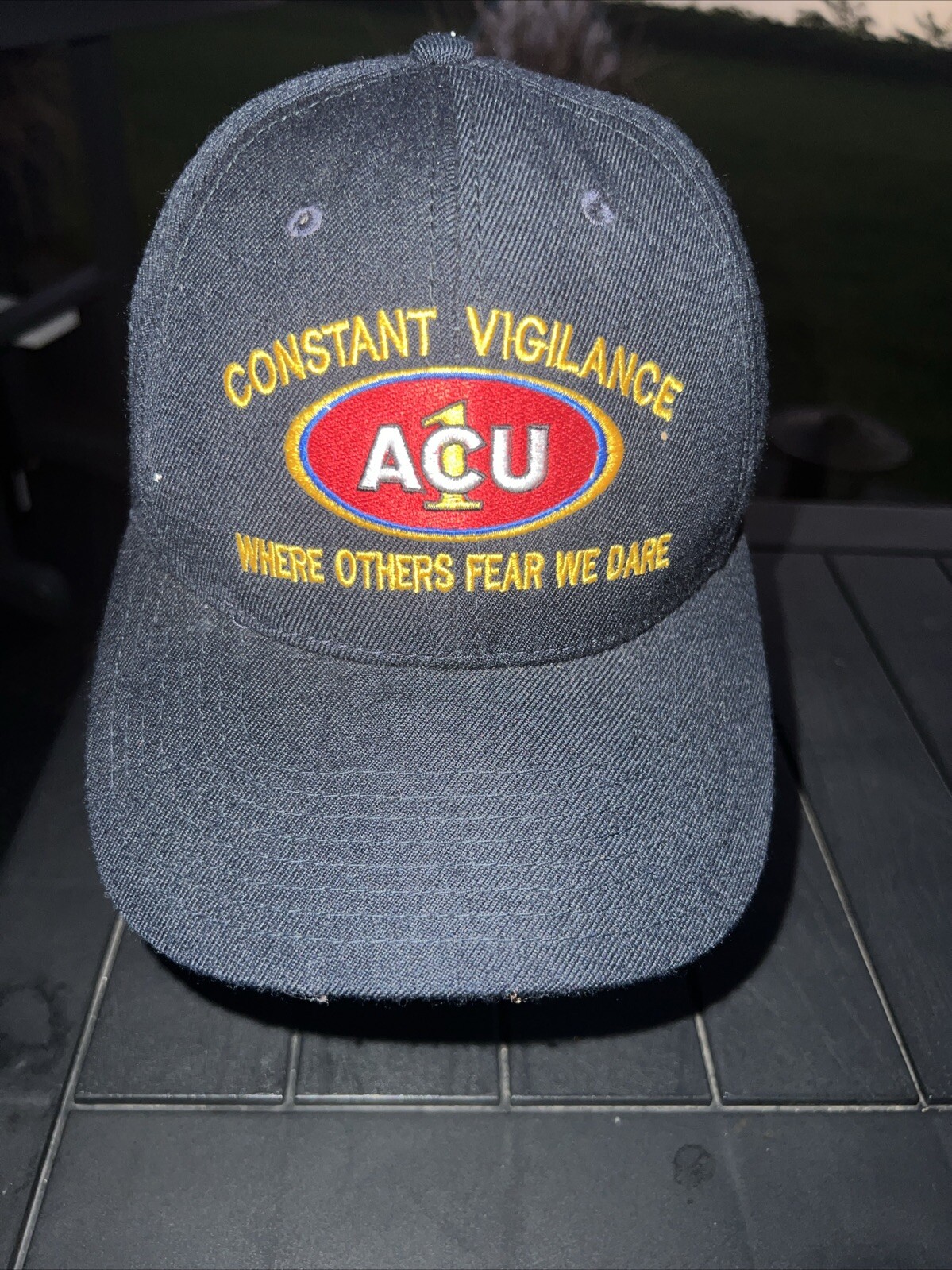 Constant Vigilance ACU 1 Black Hat Cap Where Others Fear We Dare Red Gold ADJ