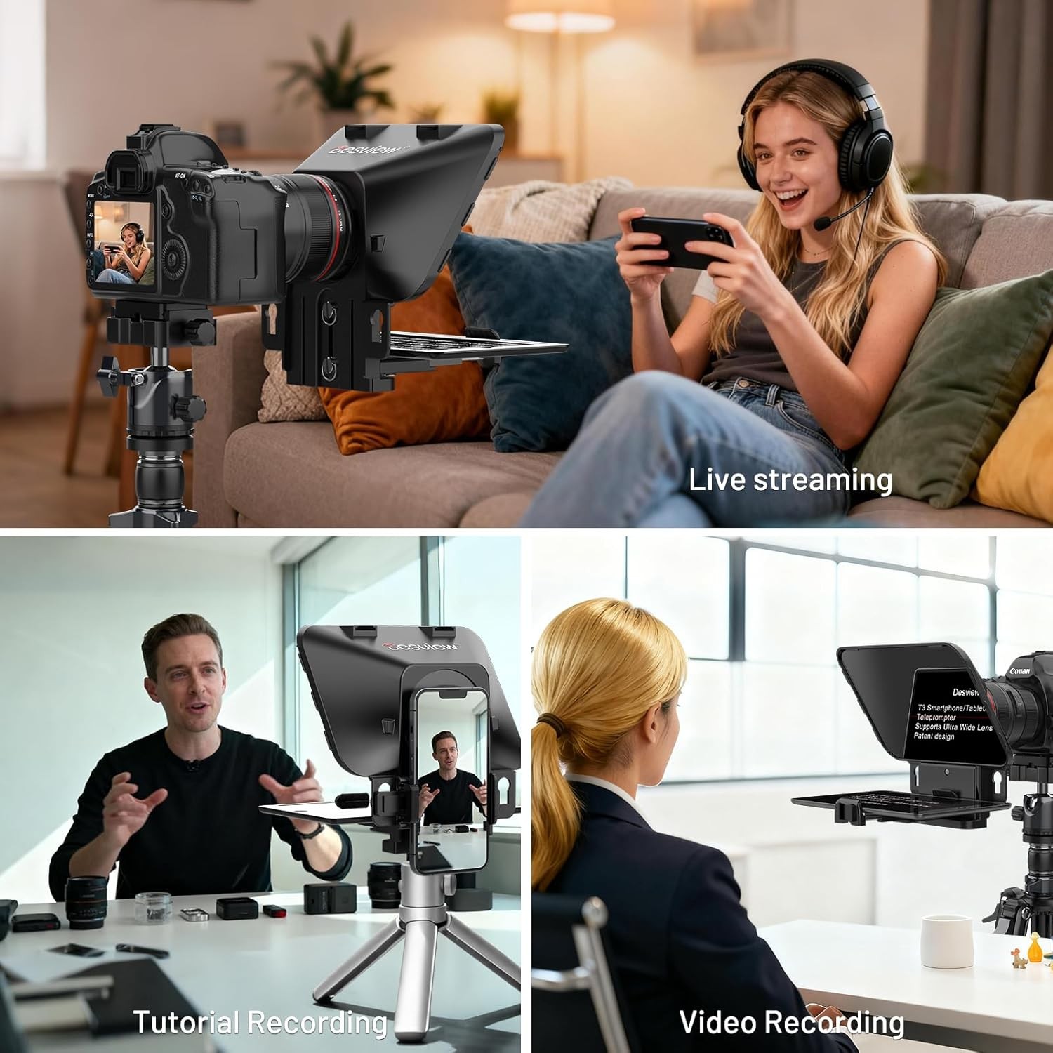 Desview T3 Teleprompter for Camera & Smartphone Video Recording Live Streaming