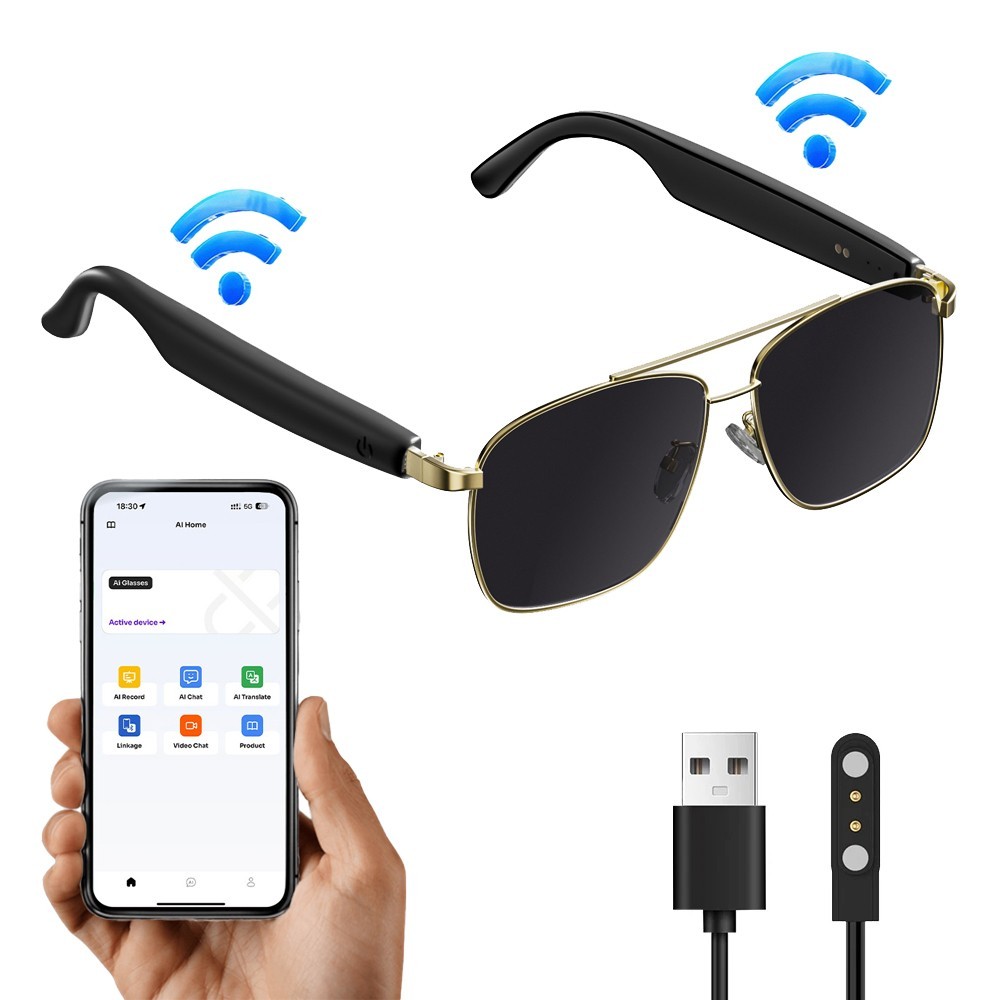 AI Smart Glasses Bluetooth Wireless AI Translation Sunglasses for Travel Sports