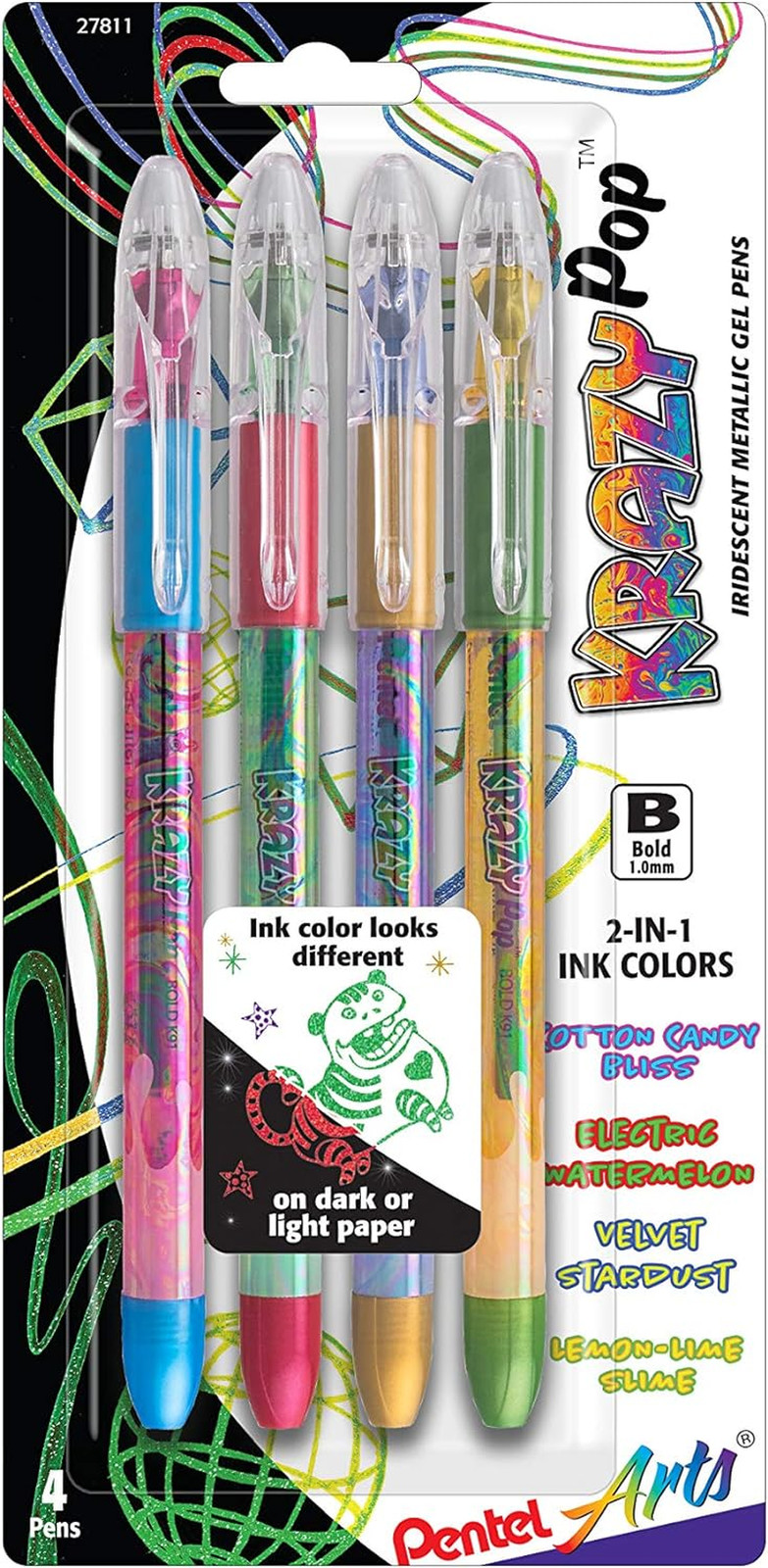 Arts Krazy Pop Iridescent Gel Pen, (1.0Mm) Bold Line, Assorted Ink, Pack of 4 (K