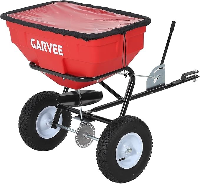 125LBS Tow Behind Broadcast Spreader Garden Lawn Spreader 9.8ft Spreading Width