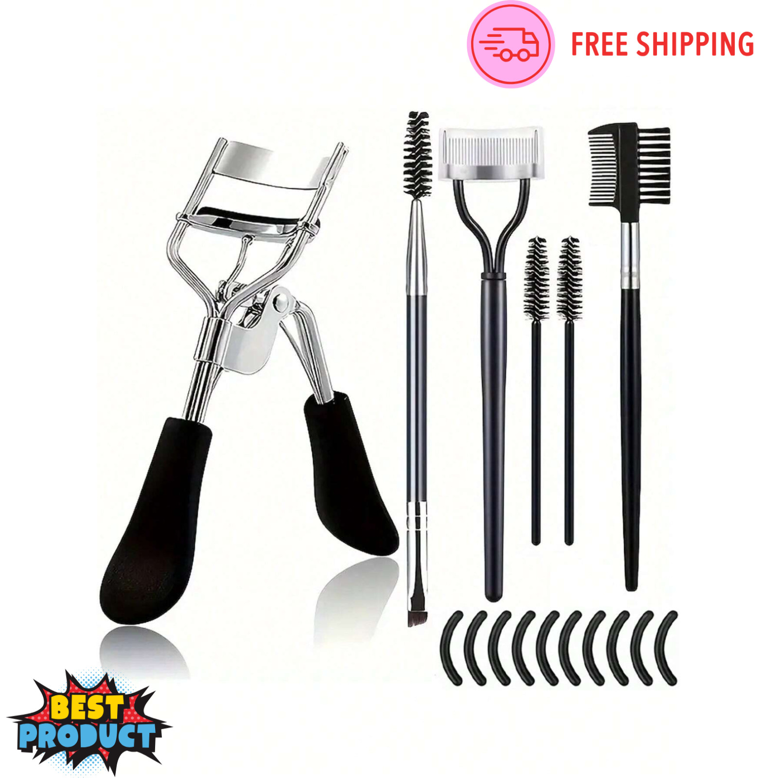 Women's Eyelash Curler Set 16pc Eyelashes Separator Comb Rollers Brush Combo Kit