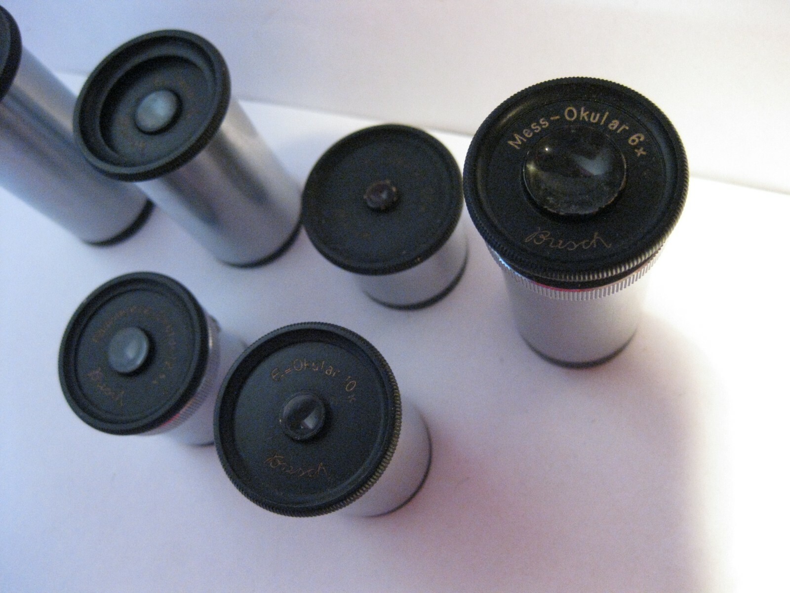 II, Antiq. 6pcs OCULAR Busch Rathenow Metaphot 1900-1930 Microscope Accessories