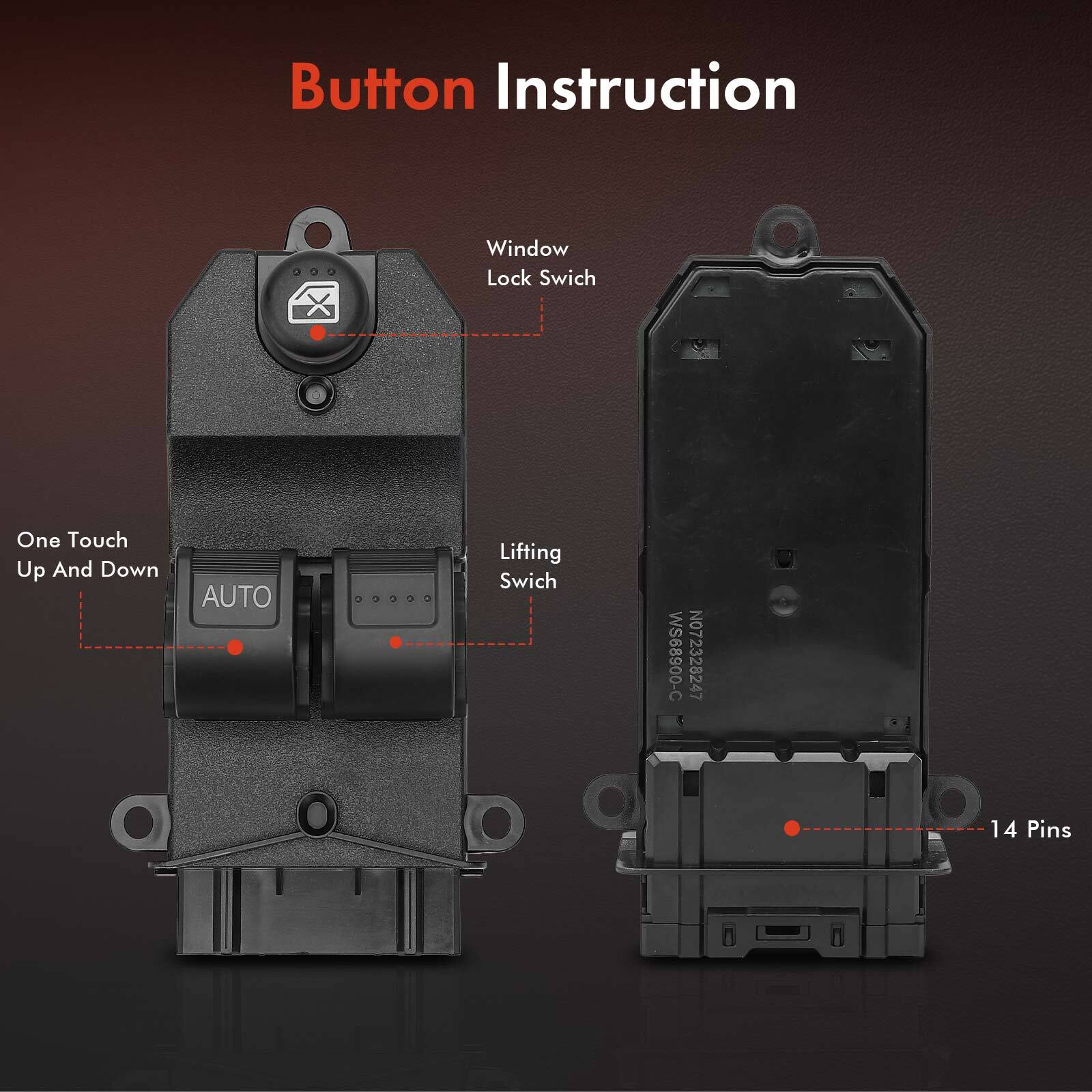 Front Driver Left Side Window Switch for Honda Civic 2001 2002 2003 2004 2005