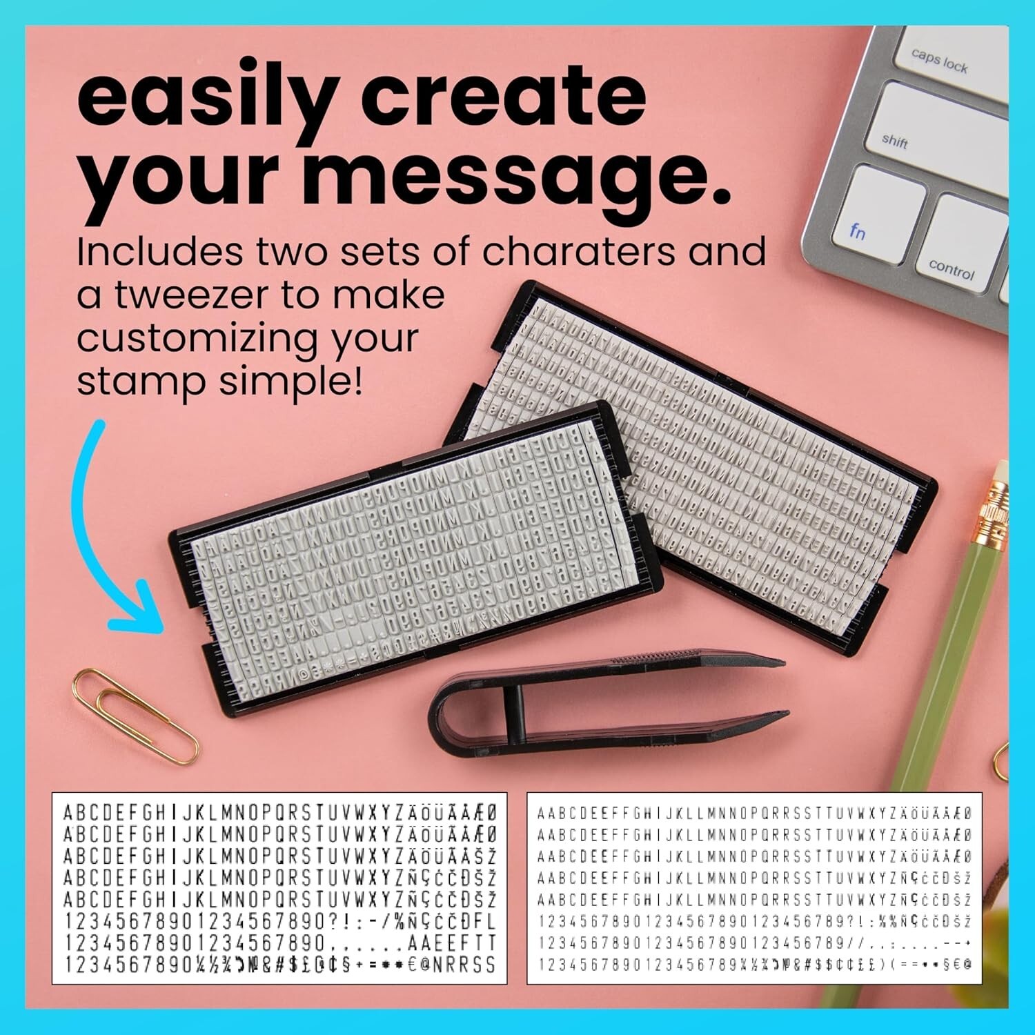 Complete DIY Custom Self-Inking Rubber Stamp Kit with Extra Letters & Tweezers
