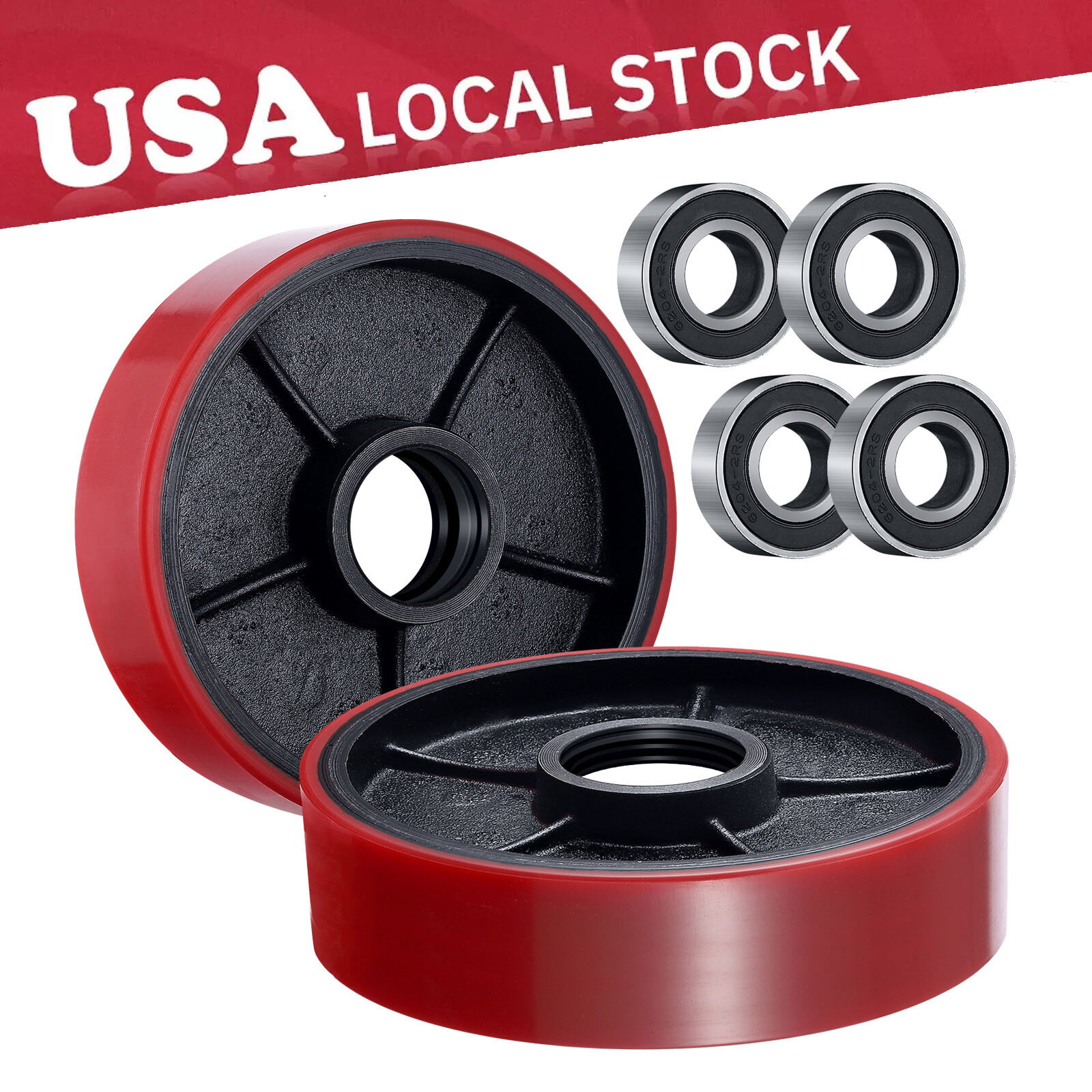 2PCS Pallet Jack Truck Steering Rear Wheels with 20mm ID Bearings Set 7IN*2IN