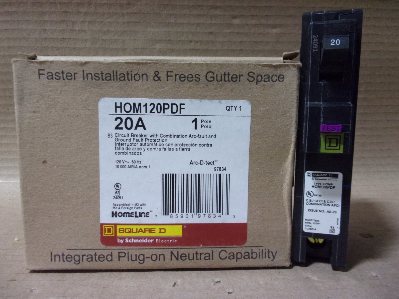 NEW Square D HOM120PDF 1 Pole 20 Amp 120V Combo Arc/Ground Fault Circuit Breaker