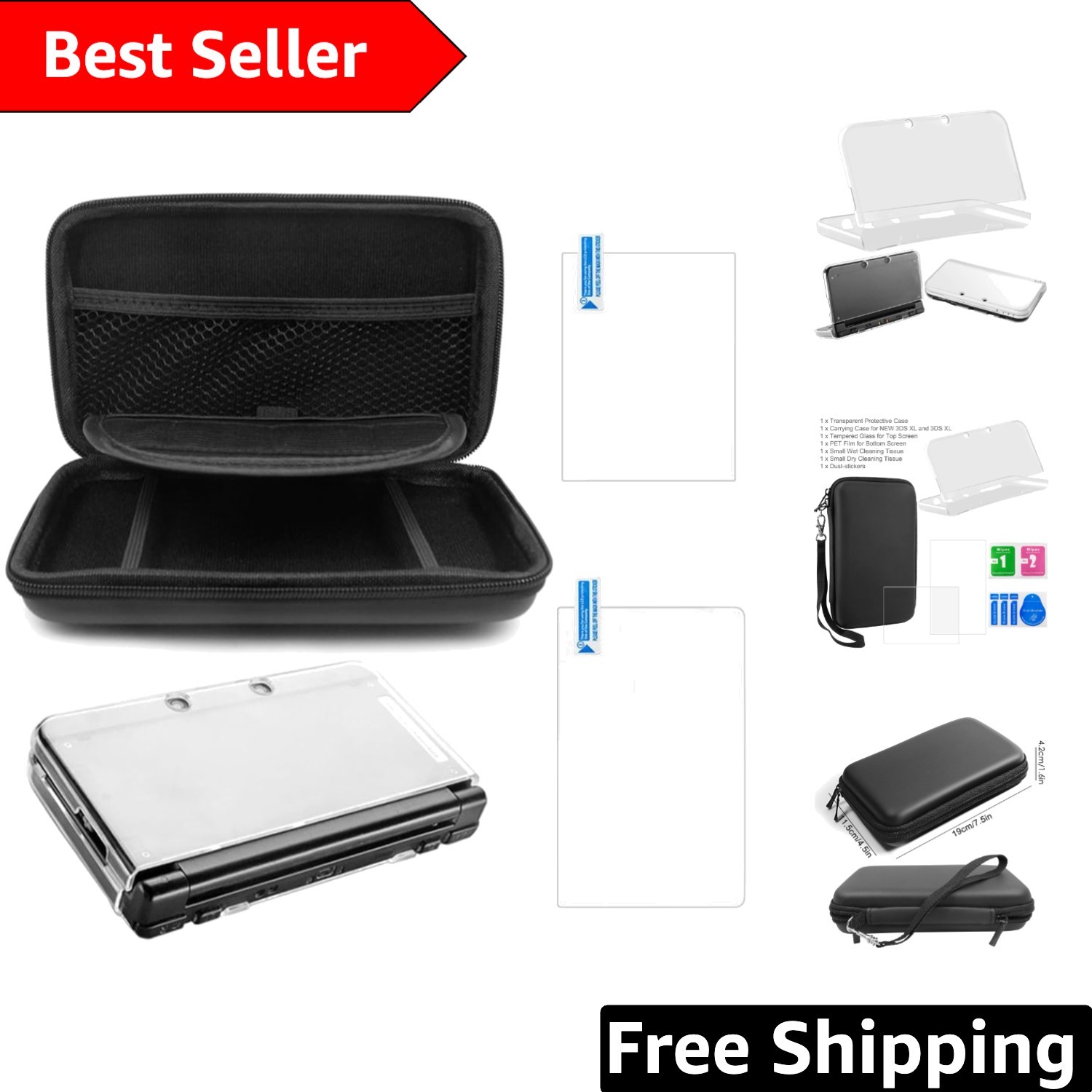 Elegant Carrying Case for NEW 3DS XL with Hard Cover and Dual Screen Protectors