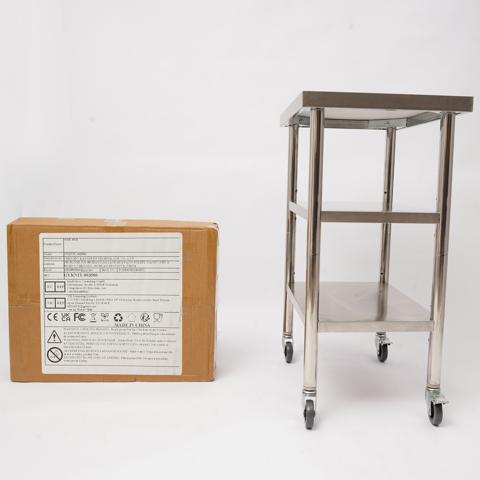 Work Table Commercial Work Table with Adjustable Under Shelves 3-Tier Work Table