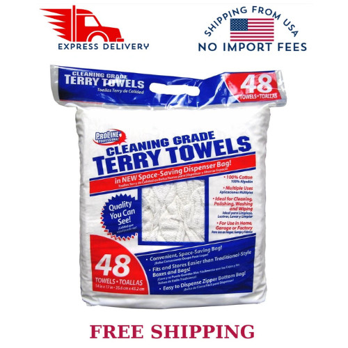 Cleaning-Grade Terry Towels, White Cotton Cloth Rag Polishing Washable 48 Towels