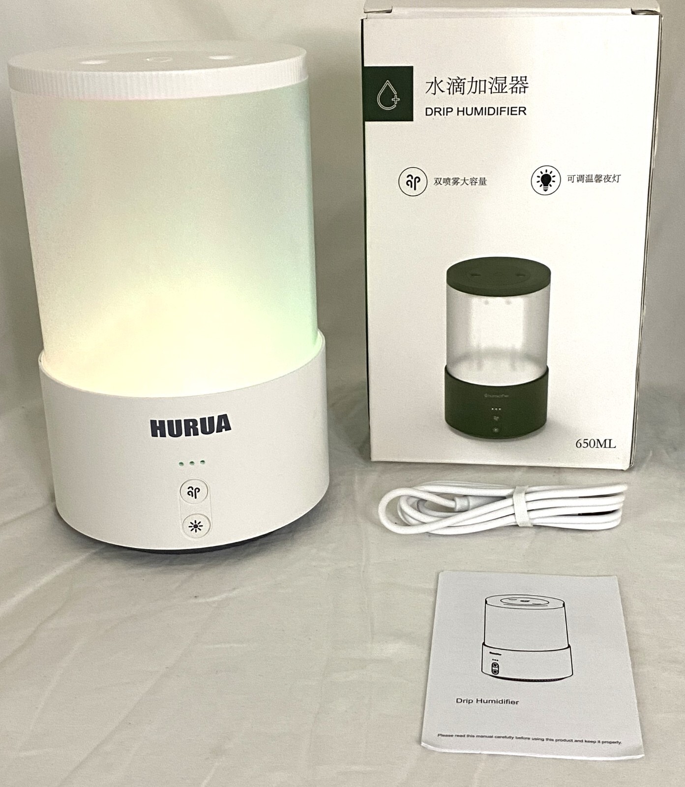 Portable Drip Humidifier- 650ML Adjustable Night Light USB Rechargeable