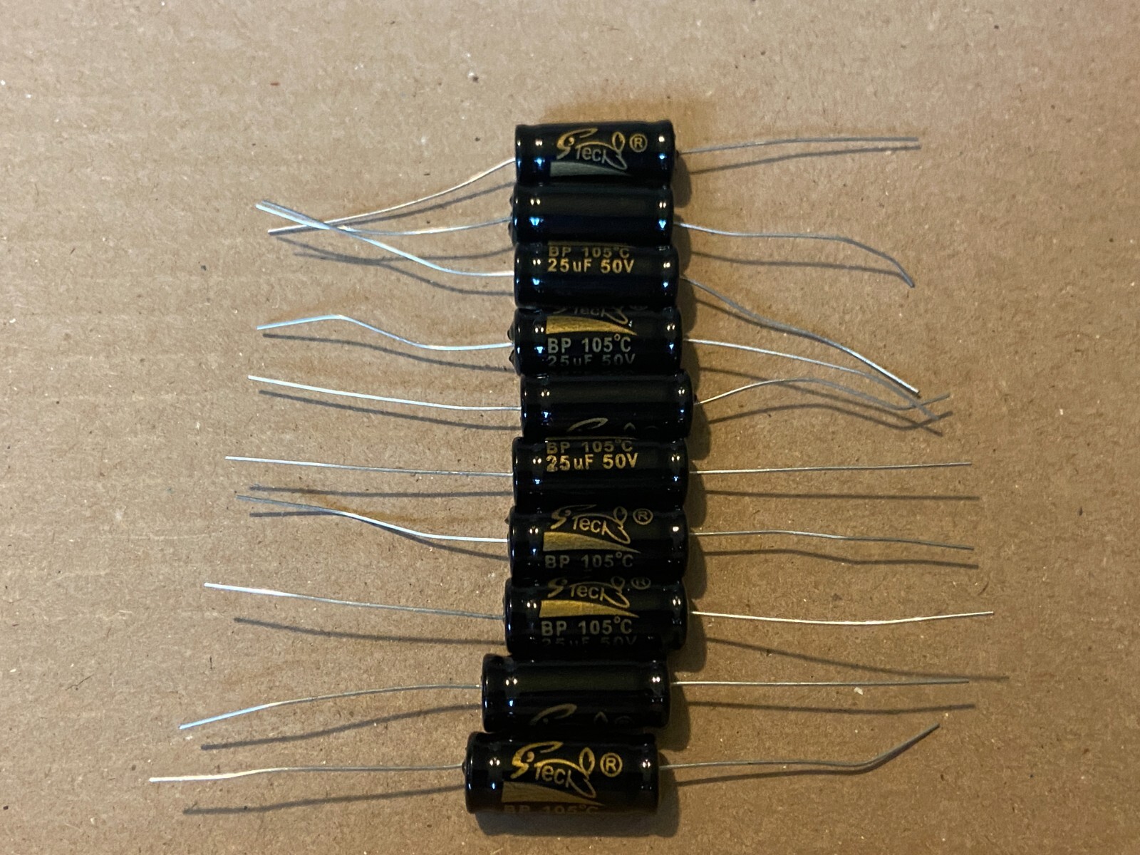 10pc Electrolytic Capacitor Axial BIPOLAR 2000hr 105℃ 25uF 50V 10x24 Supertech
