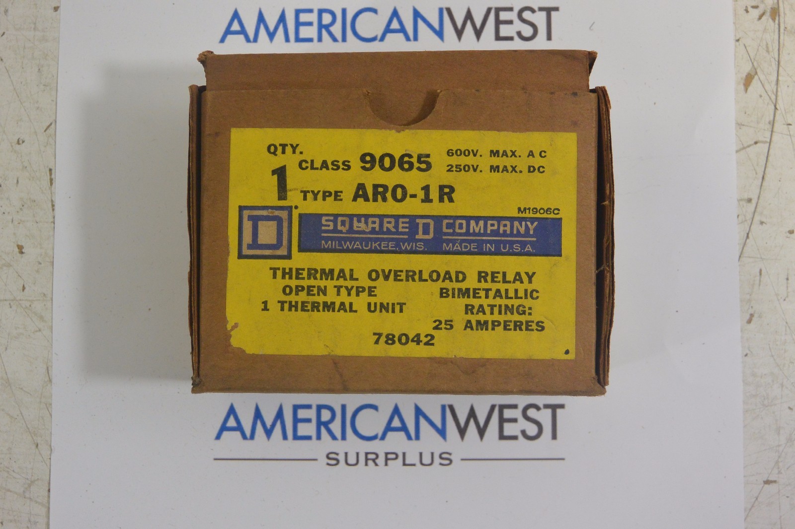 SQUARE D 9065 AR0-1R - THERMAL OVERLOAD RELAY - NEW