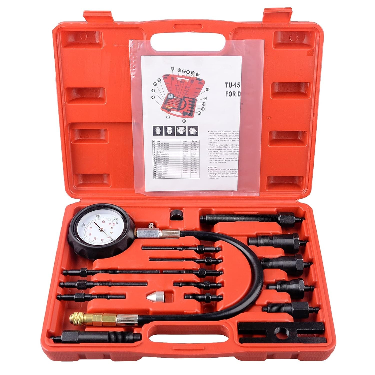 17-Piece Diesel Engine Compression Tester Kit - Precise Diagnostics for Vehicles