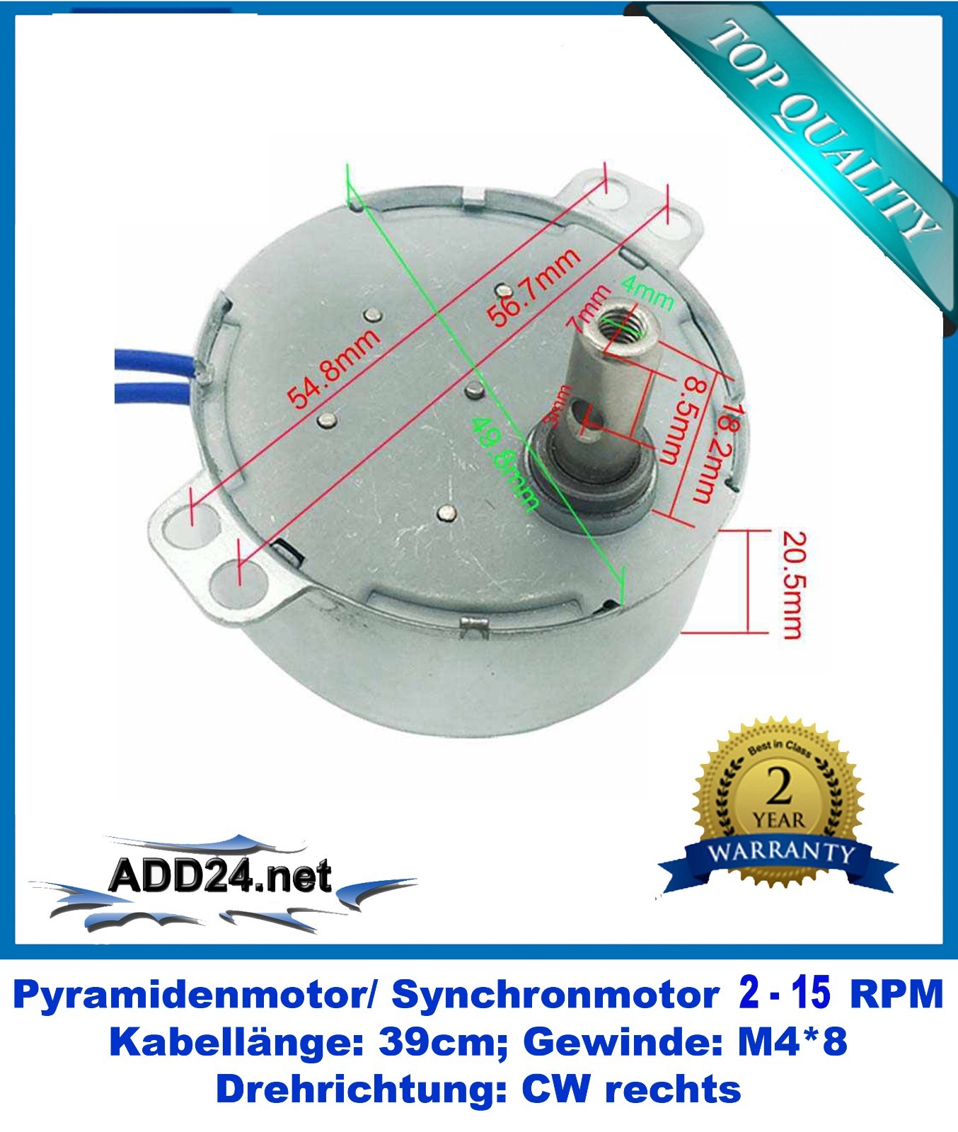 Synchronous Motor, Pyramid Motor, AC 230V (2; 5; 10; 15 RPM / TYC CW / KTYZ CW, CCW)