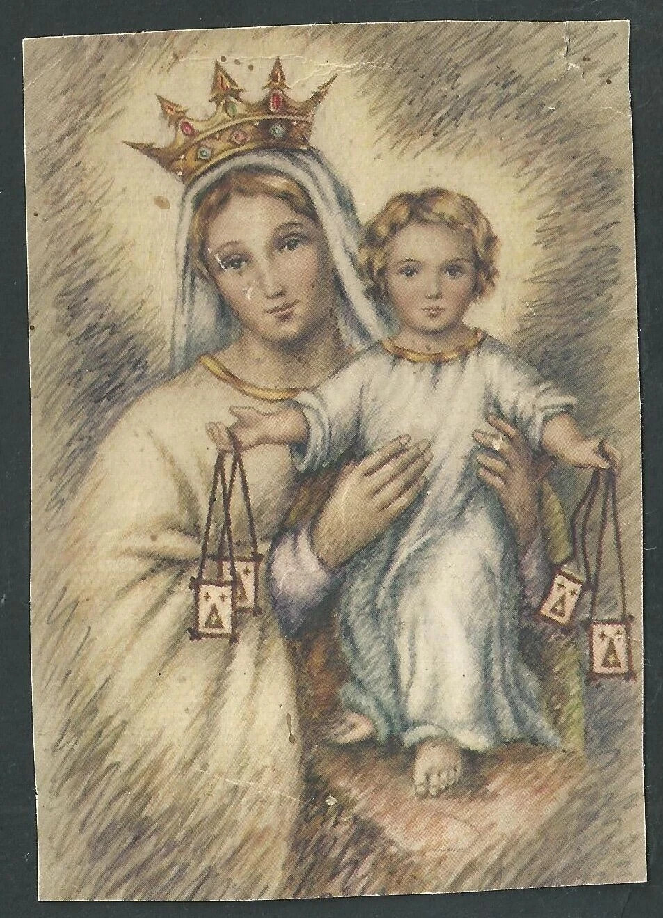Holy card antique of Virgin del Carmen santino image pieuse estampa