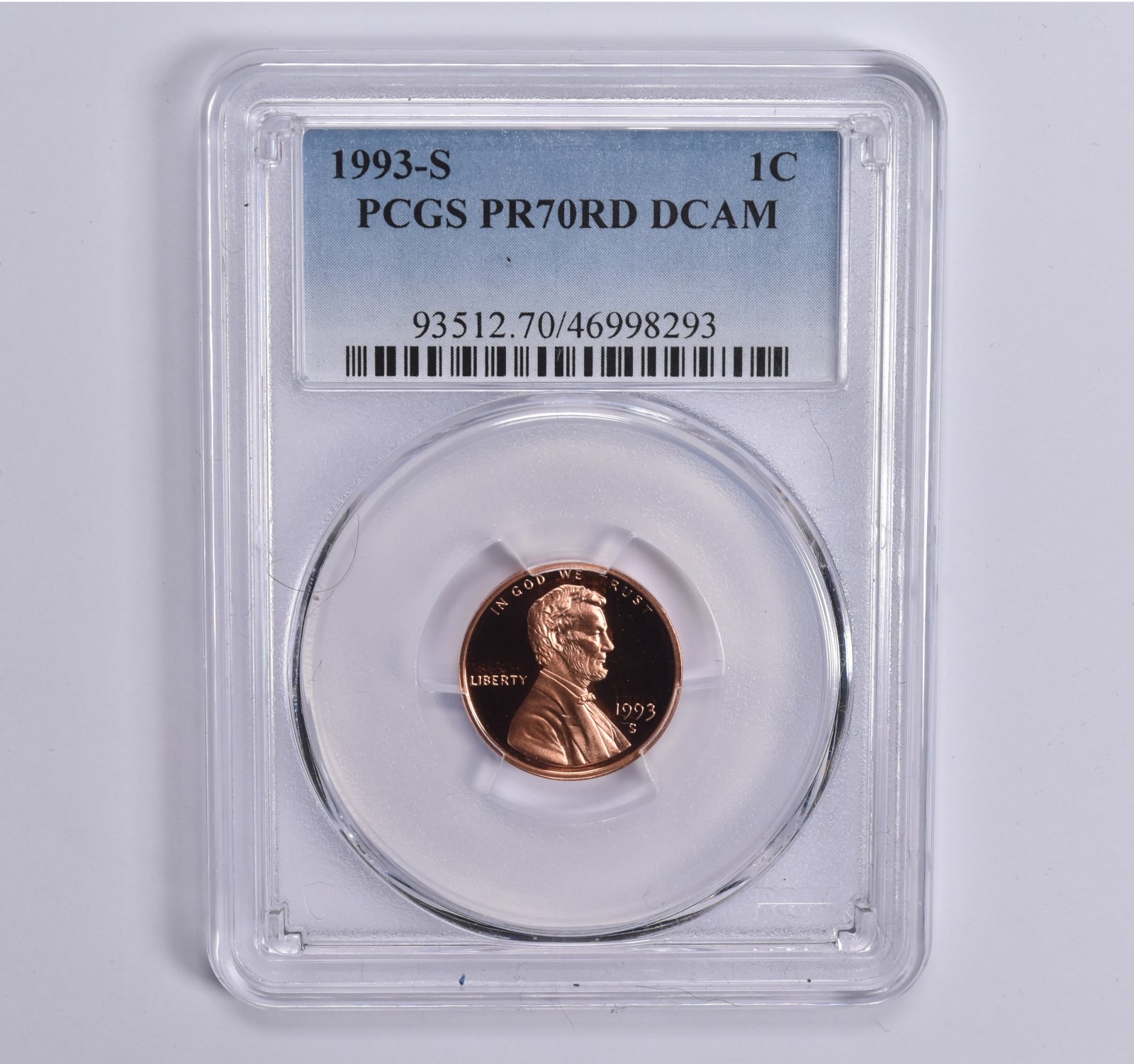 1993-S Lincoln Memorial Cent PR70 RD PCGS Blue Lbl