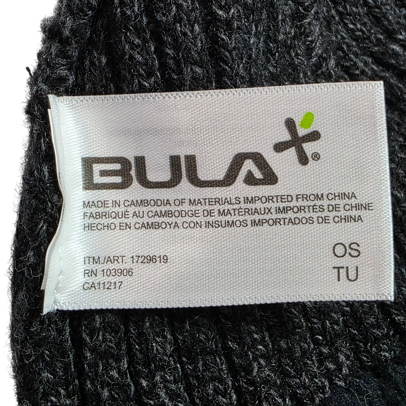 Bula Beanie Unisex Adult Dark Gray One Size Merino Wool Knitted Outdoor Winter