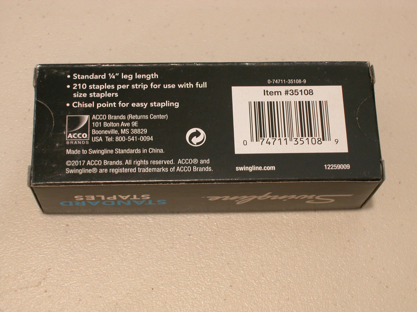 Swingline Chisel Point Standard Staples, 210/Strip, 5000/Box, Silver