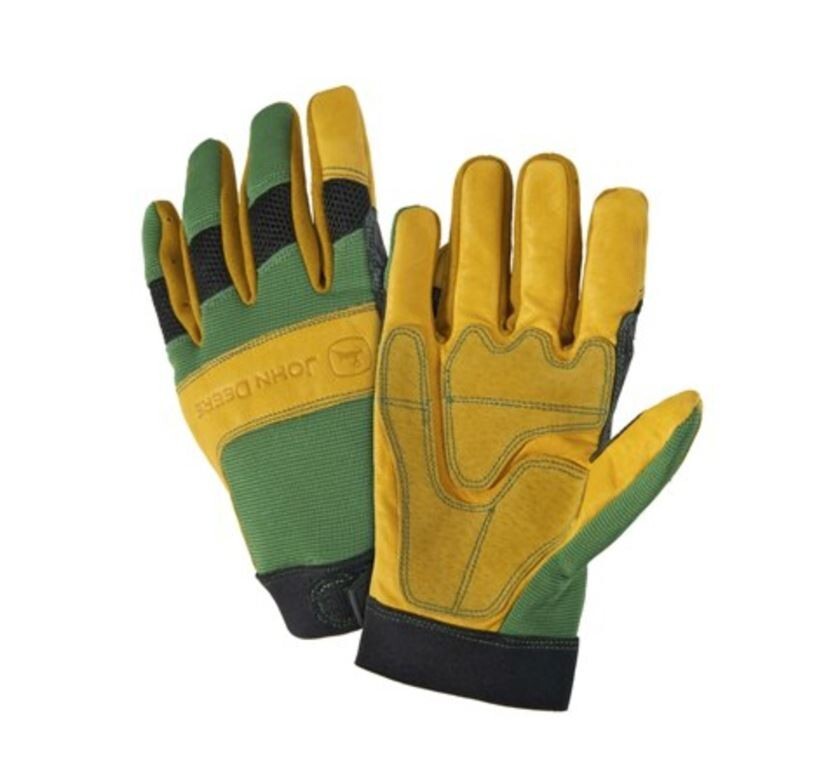 John Deere Licensed Men's Cowhide Gloves Spandex Back