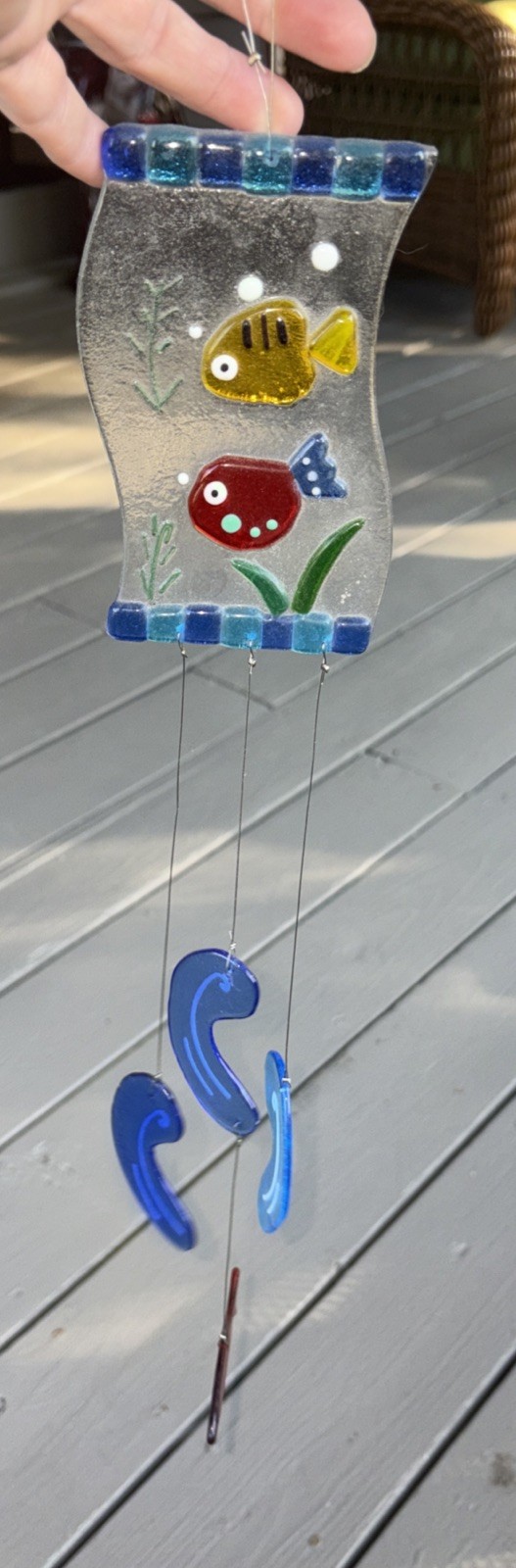 Fish suncatcher garden mobile, window decor Glass 18" Long