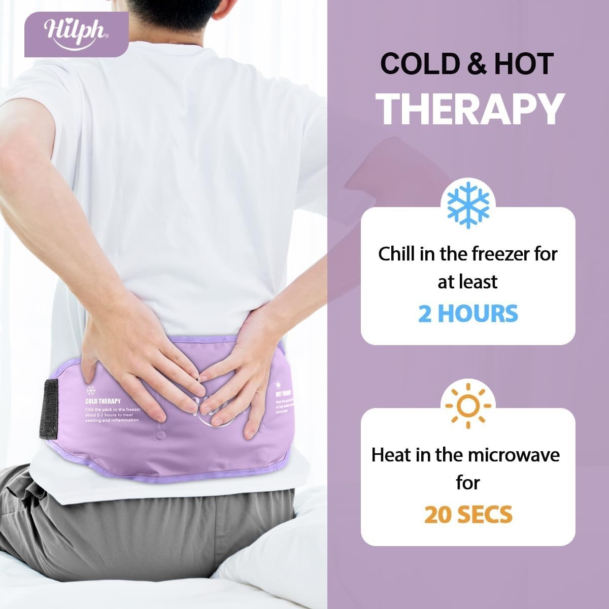 Adjustable Low Back Ice Pack Wrap for Pain Relief - Hot & Cold Therapy, Purple