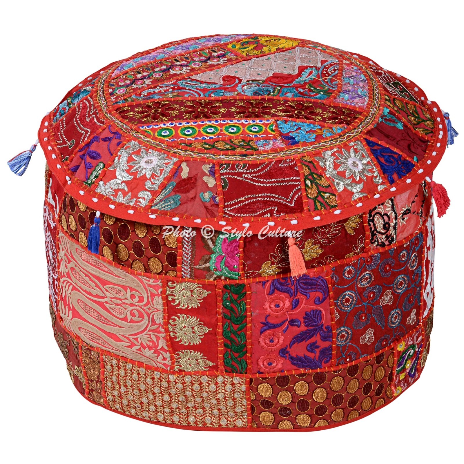 Patchwork Pouf Ottoman Pouffe Poof Round Floor Foot Stool Ethnic Decorative