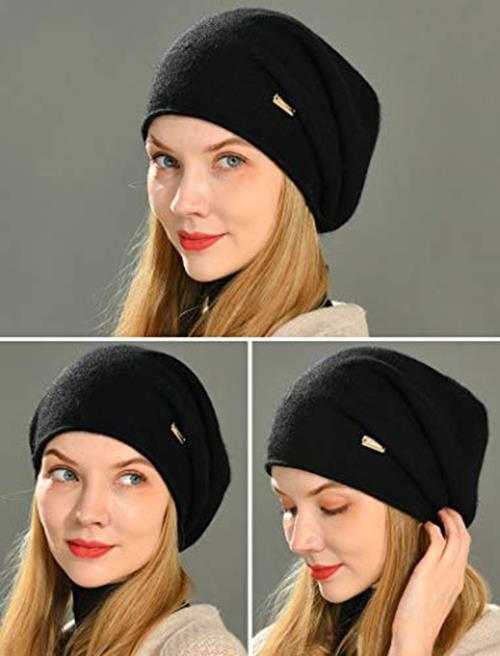 Cashmere Slouchy Knit Beanie Hat for Women Winter Soft Warm Wool Cap