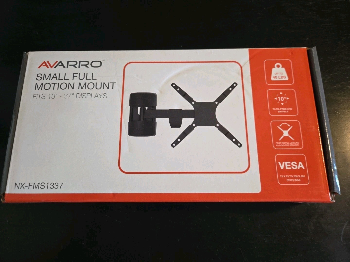 Avarro Small Full Motion Mount Fits 13" To 37" Displays Single Arm NX-FMS1337