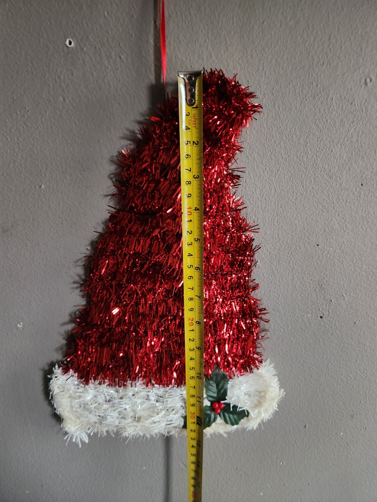 Tinsel Santa Claus Hat Decoration • Hanging • 13½"×9"