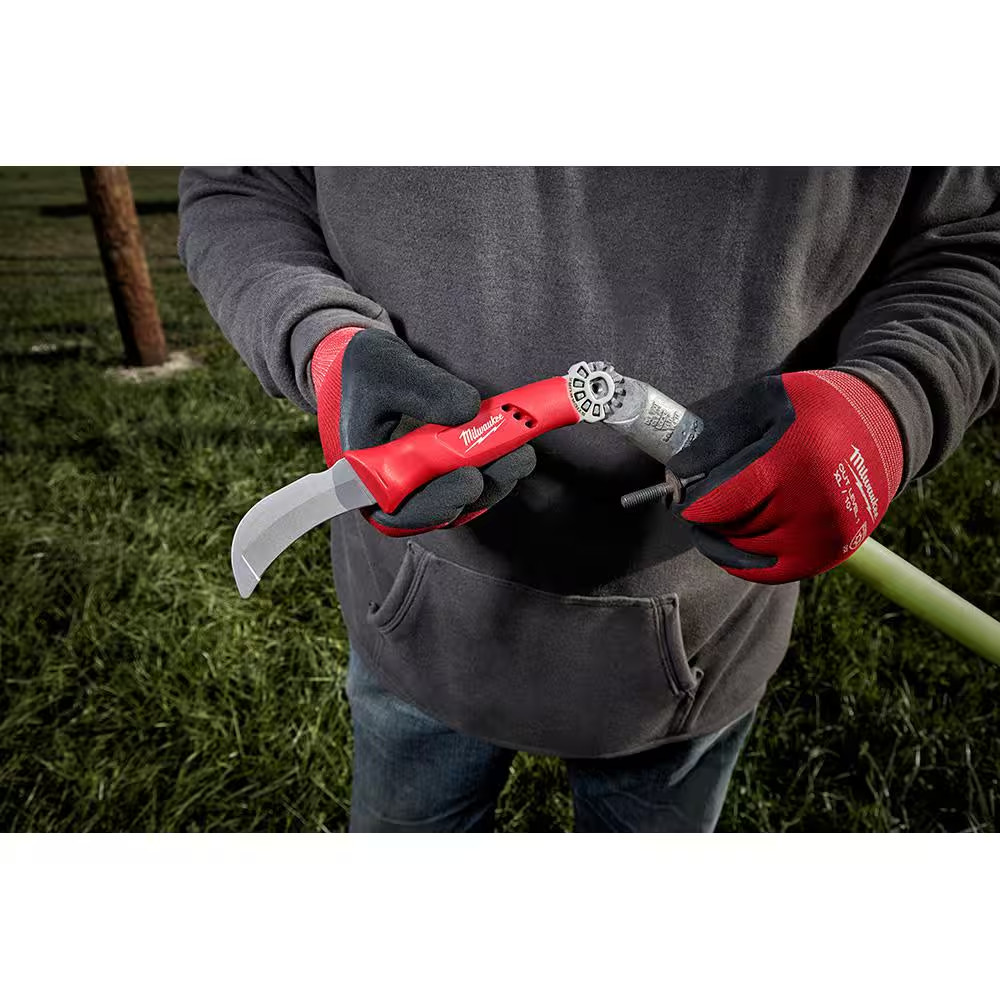 Linemans Blunt Tip Hawkbill Knife with STICKWORK 3- In-1 Ring and FASTBACK Stain