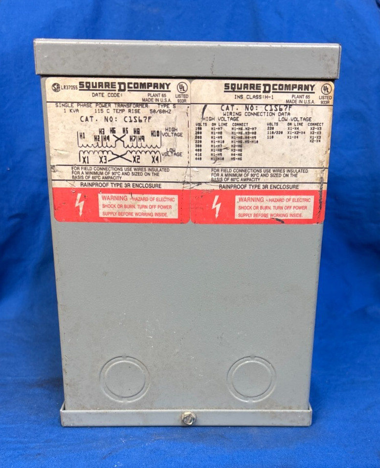 SQUARE D SINGLE PHASE POWER TRANSFORMER C1S67F, TYPE S, 1 KVA, 115° C
